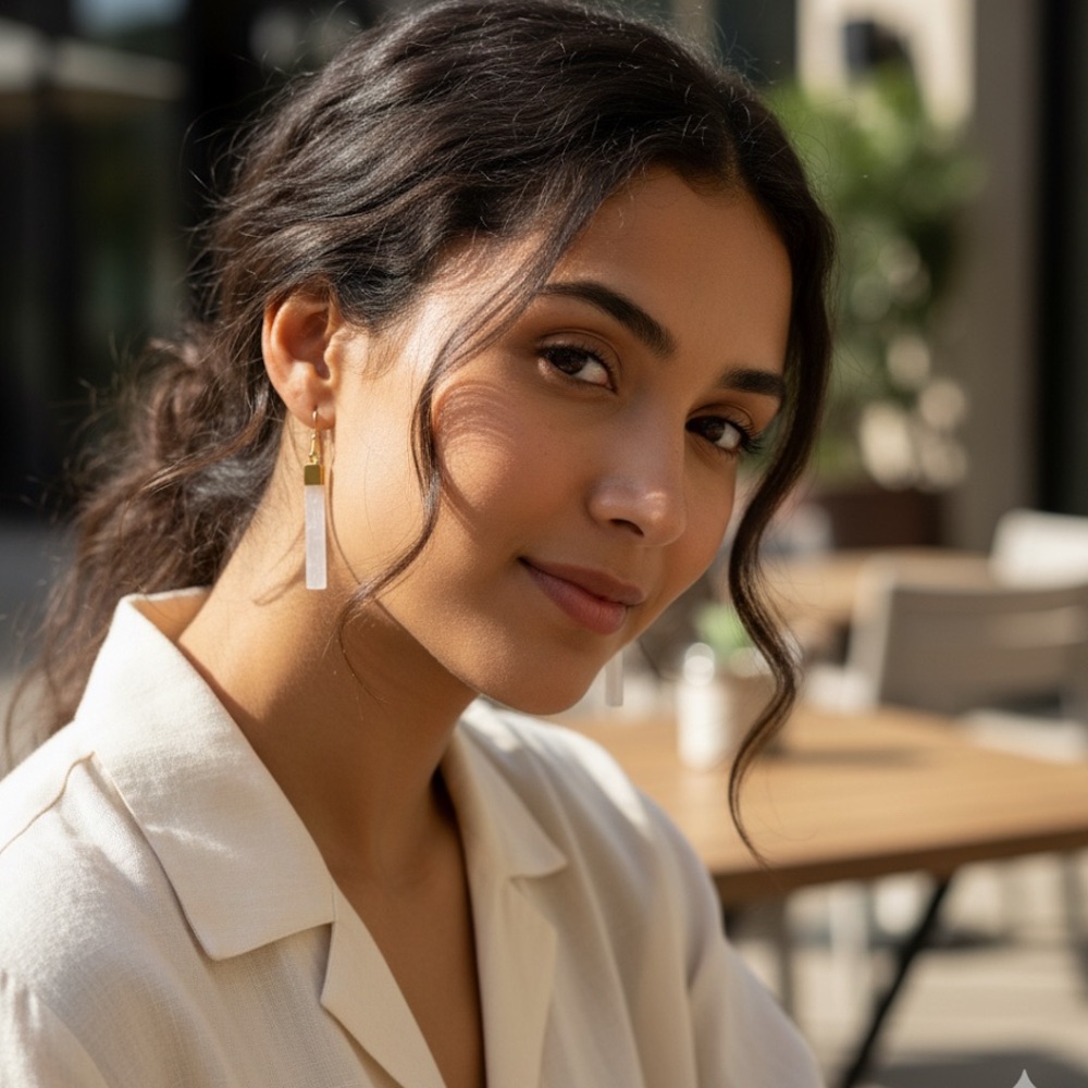 Natural selenite earrings 18k GP